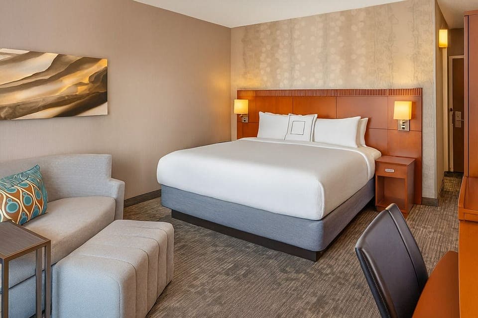 Unit with King bed. Exact unit will be assigned upon arrival. Views, colors, and decor may vary.