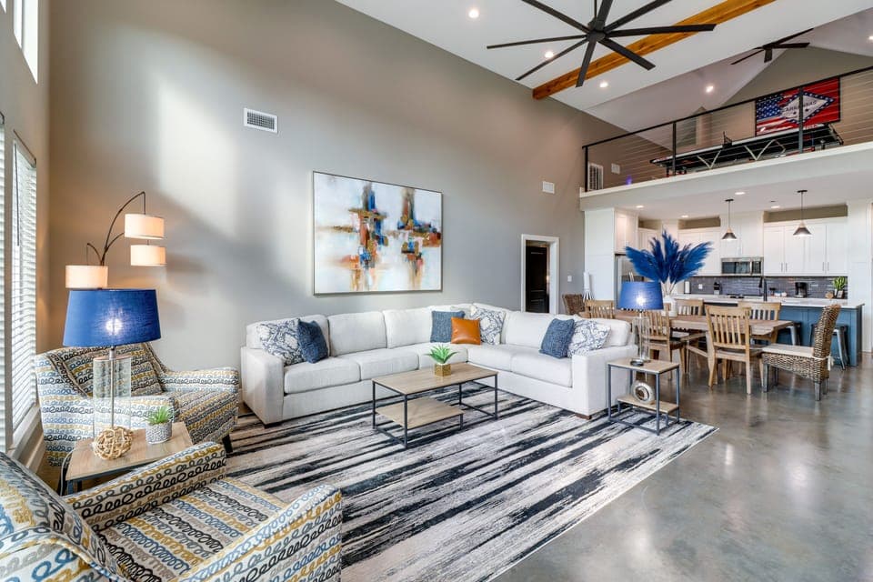 Living Room | Smart TV | Fireplace | Central Heating & A/C | Ceiling Fans