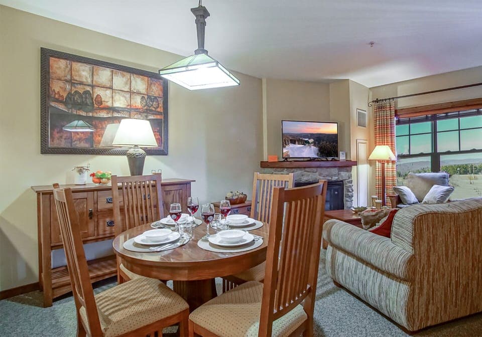 Dining and living room area of the studio