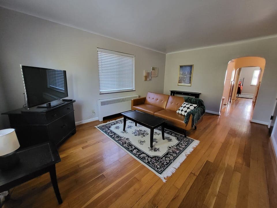 Apt #4: Living room with fold down sofa and HD TV.