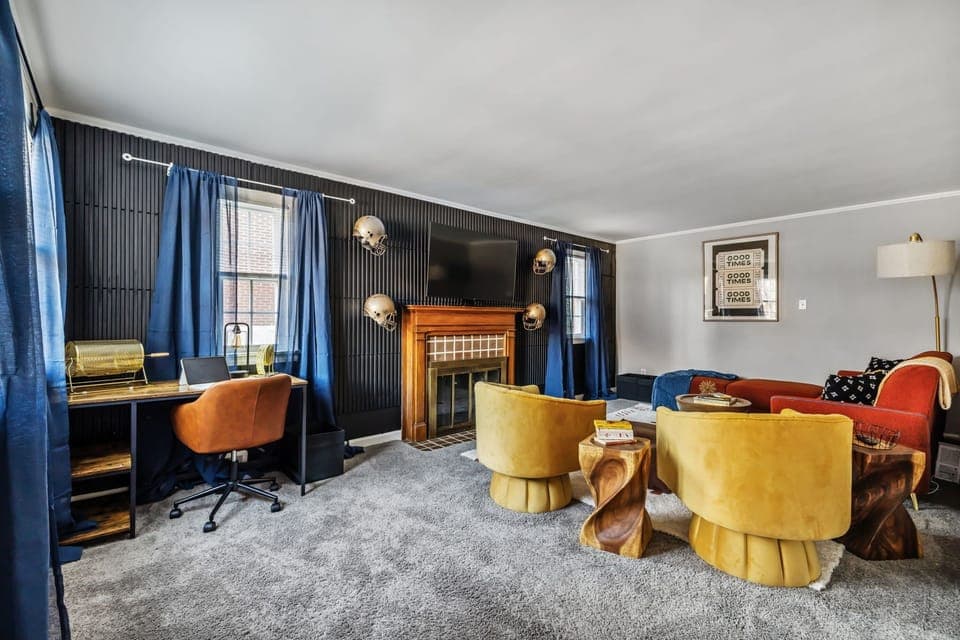 Desk area at the corner of the living room