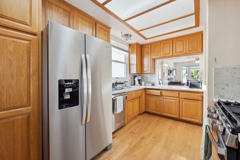 Indoors, Hardwood, Floor, Flooring, Refrigerator