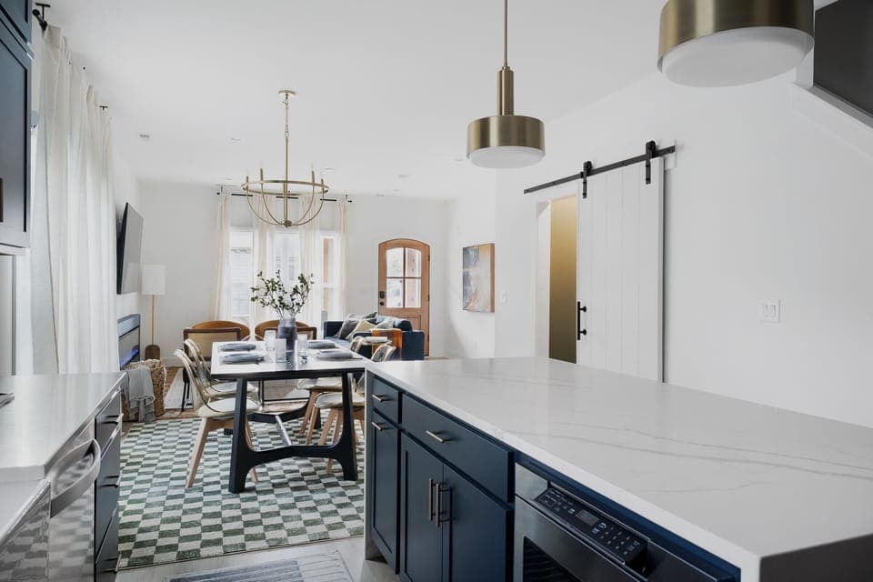 large island and dining area