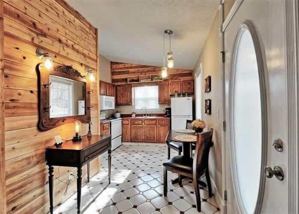 Full kitchen with dining area.