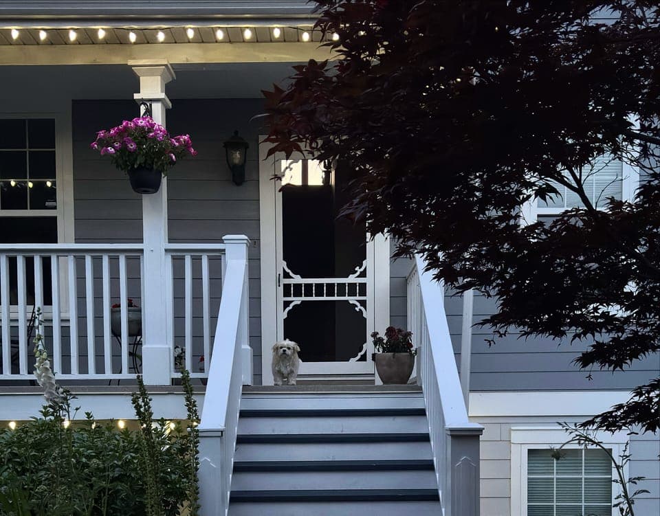 The front of the house and door to where we live.