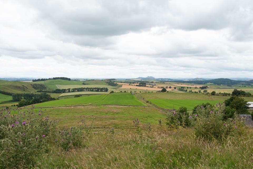 The Old School, Hume - looking down on the property from Hume Castle