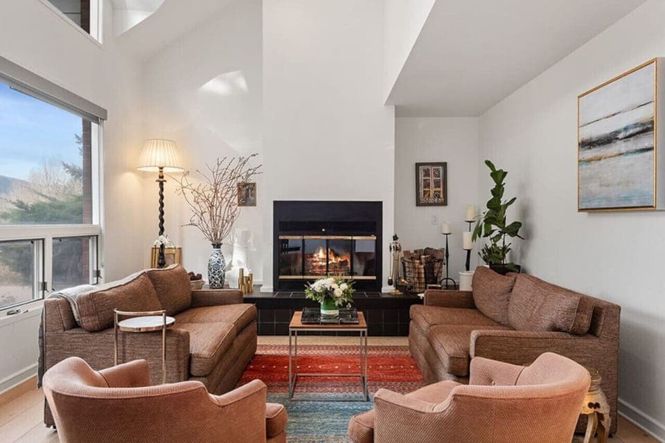 Living Room with Wood Burning Fireplace