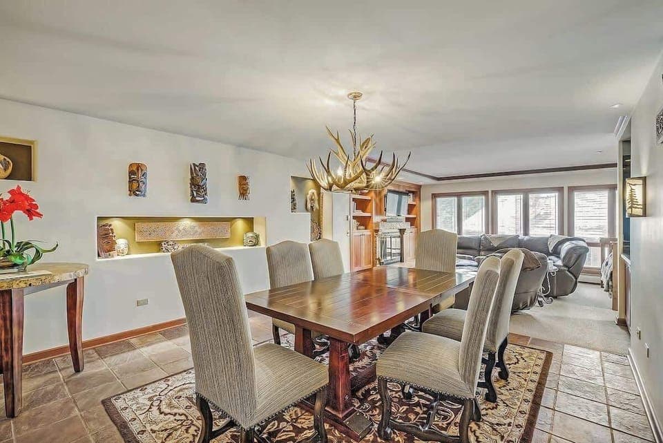 The dining table seats 6