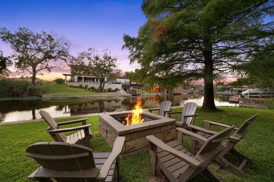 Large waterfront fire-pit with Adirondack chairs.  **Firewood provided