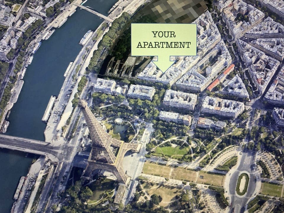 Your apartment one block from the iconic Eiffel Tower