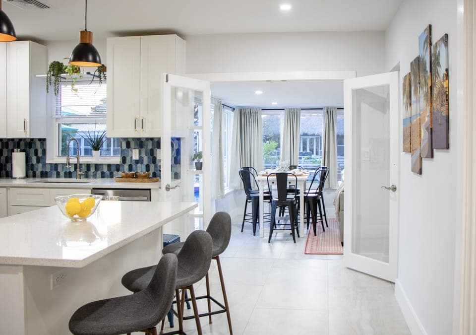 Kitchen counter island/ dinning table  at Florida room.