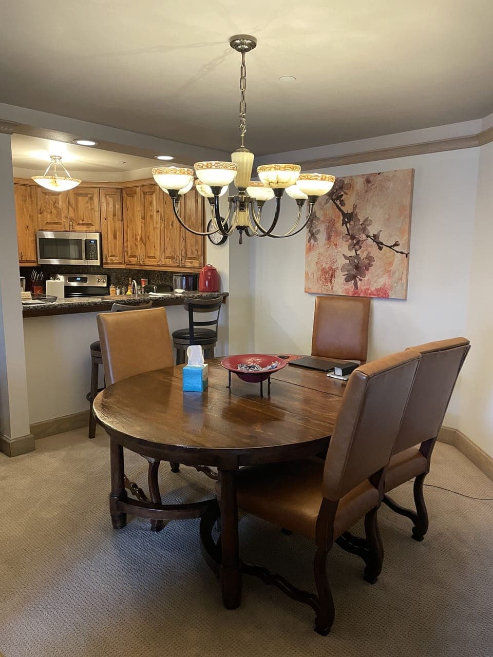 Dining table with extra chairs that are out of sight