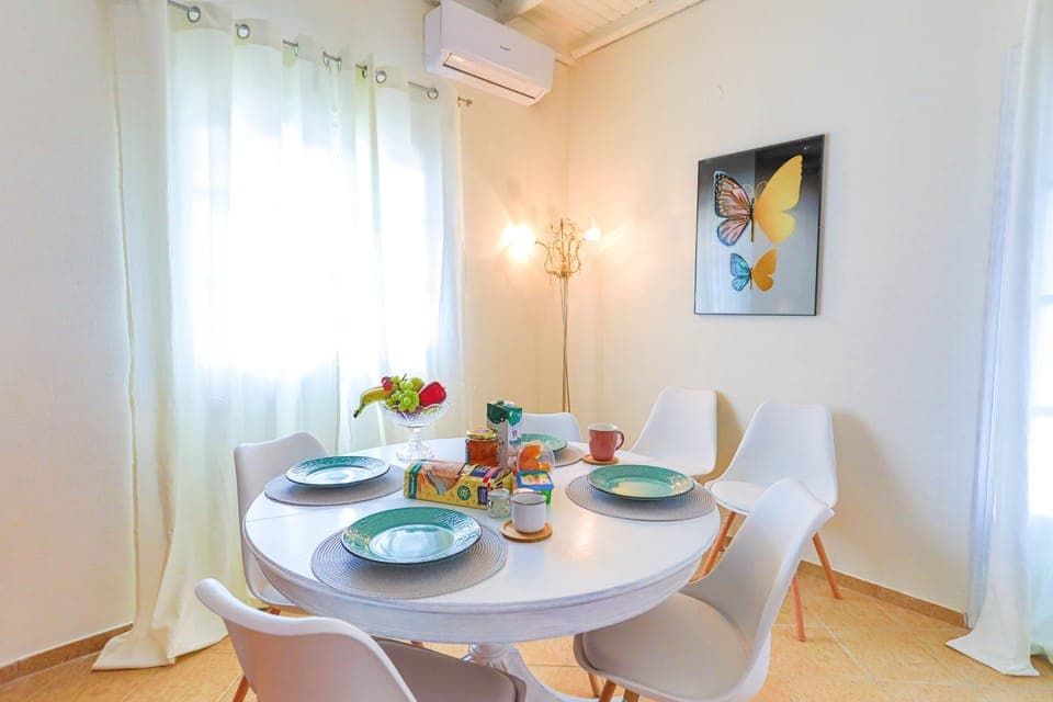 Modern lines of dining area