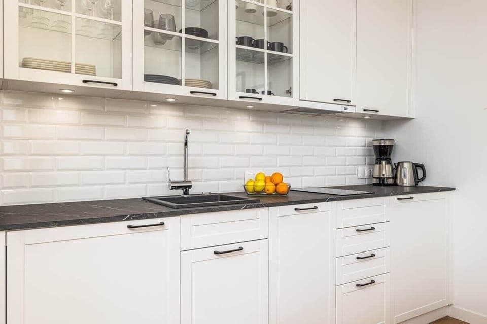 The fully equipped kitchenette includes everything you need for a home-cooked meal.