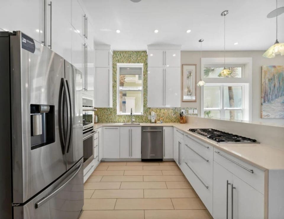 5 burner pro gas range and stainless steel appliances!  Stocked for any occasion