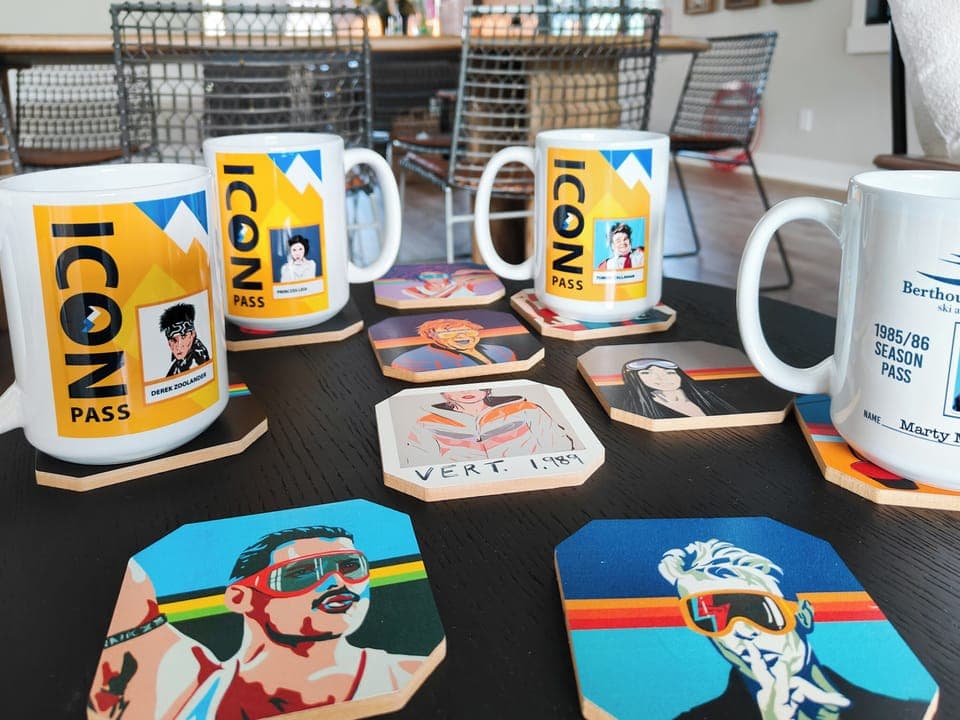 - Start your mornings with a bold cup of coffee from vibrant ICON Pass mugs - Colorful pop art coasters add personality and local flair to the space - Perfect corner to relax, sip, and take in the mountain town ambiance