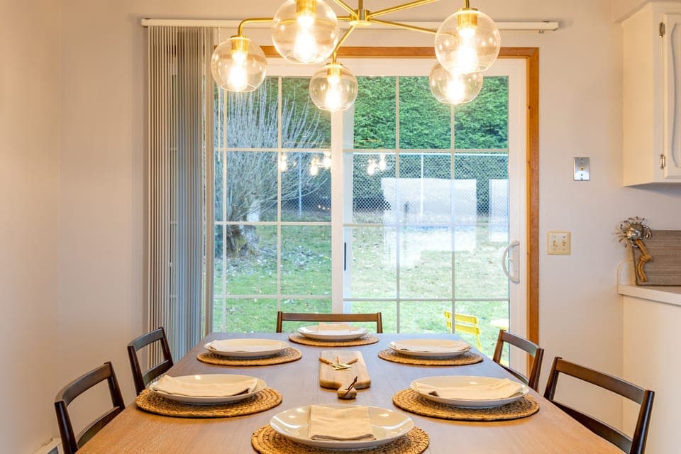 Yard access near the dining table.