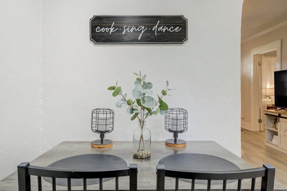 Dining table also has a bench to seat up to 4 people