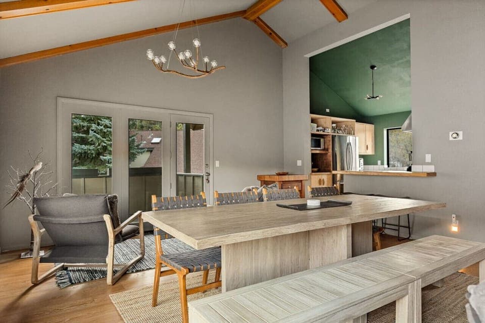 Gather around our modern bench-style table, perfect for intimate family dinners and game nights.