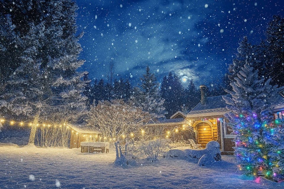 Private backyard of cabins. Bliss in the snow and hot tub. 