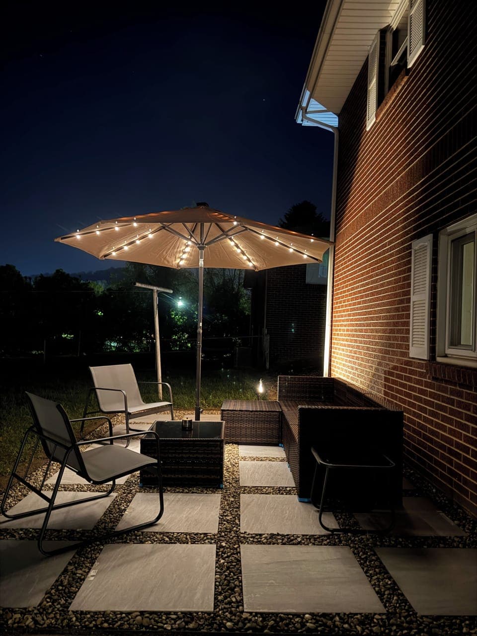 Outside area. Enjoy the night’s light umbrella