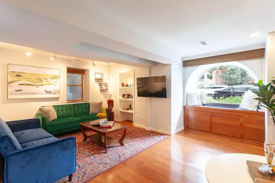 Living room with relaxing window seat 