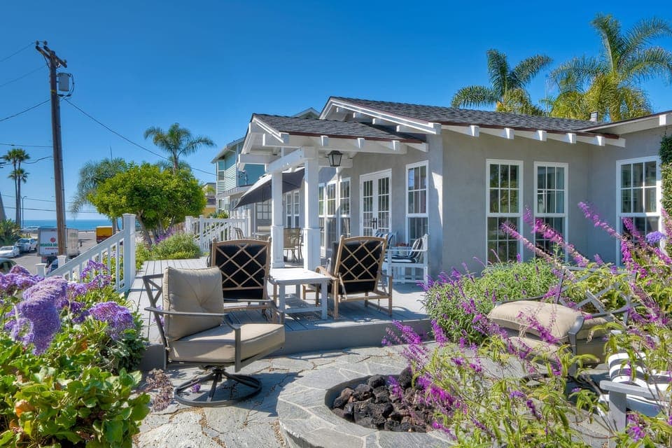 Fire pit and ocean view from deck