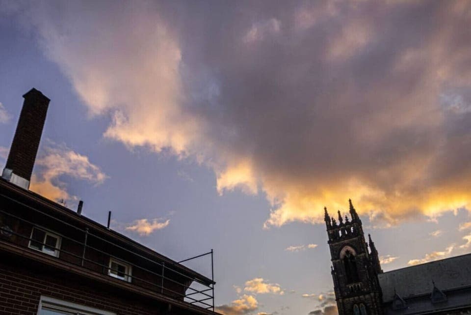 View of the beautiful sky from the driveway