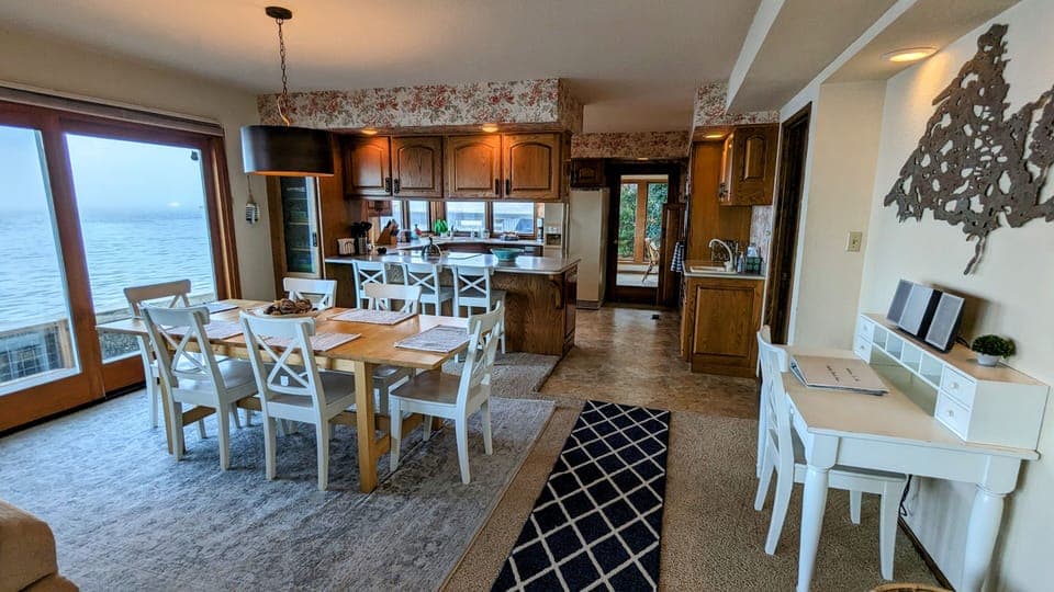 Dining and kitchen area; desk 