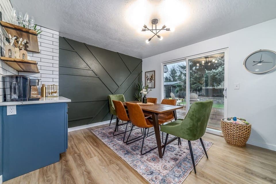 Dining area with coffee bar and cocktail shaker set