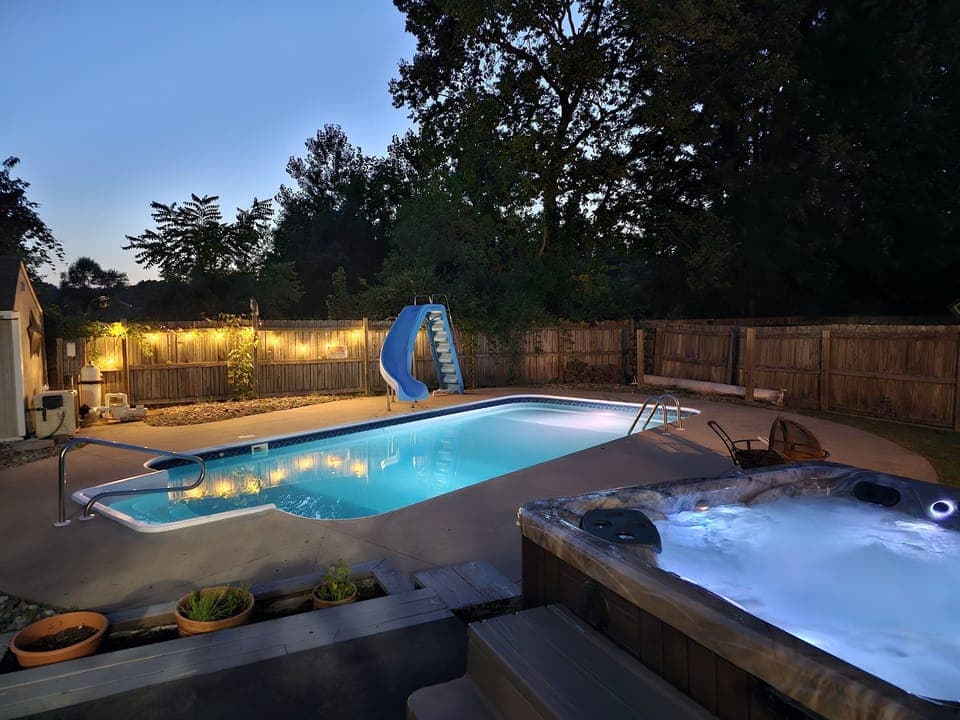 Our awesome heated pool and hot tub. The pool is closed from the 1st of October to Mid May each year for winter