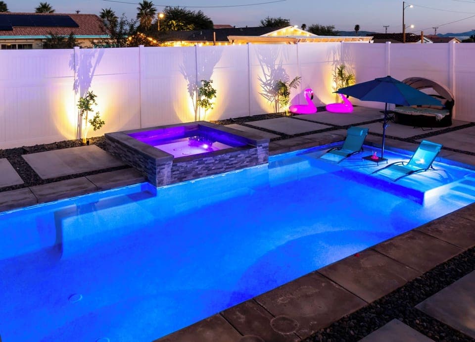 Resort like saltwater pool and spa oasis