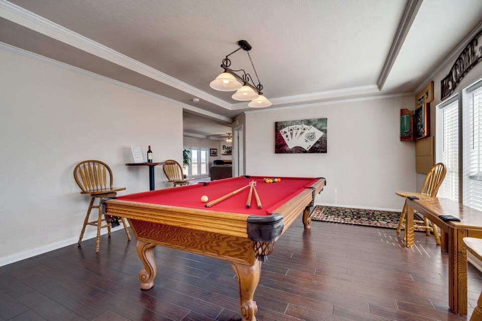 Game Room with 9' Pool Table, Darts, and Board Games