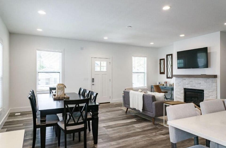 Dining room and living room open to the kitchen