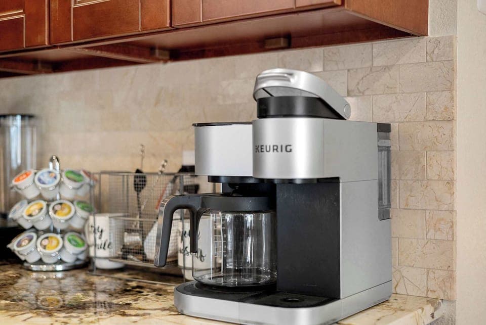 There is a Keurig as well as a Nespresso coffee machine.