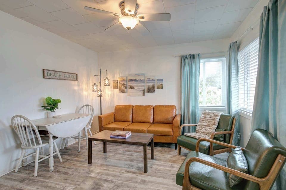 Stylish living room with multiple seating options