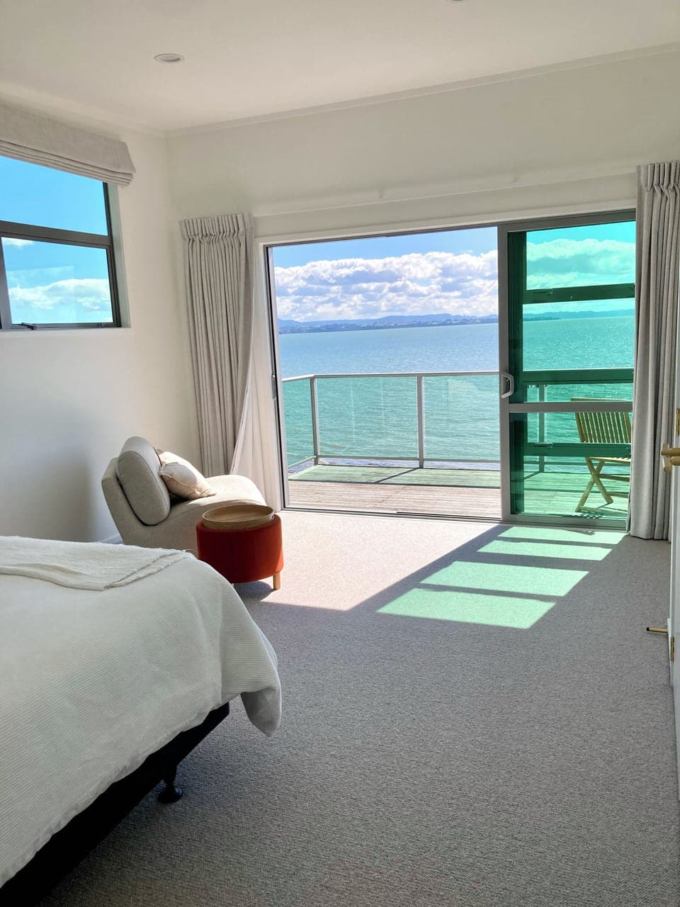 Master bedroom, view across harbour.