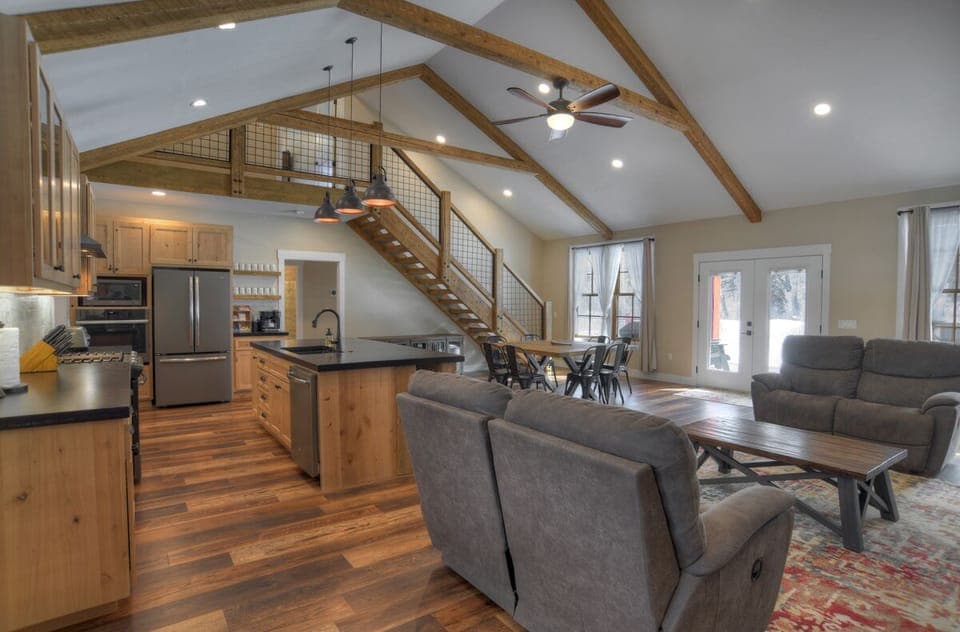 The living room opens to the kitchen and dining area.