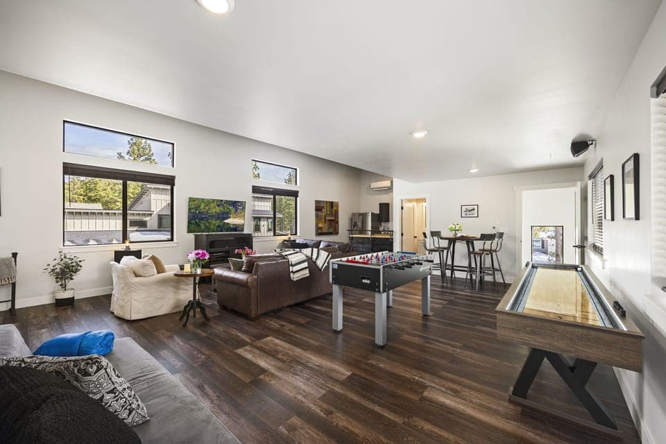 One of two heated / cooled entertainment game rooms. Shuffle Board, Foosball, Darts, and a Kitchenette