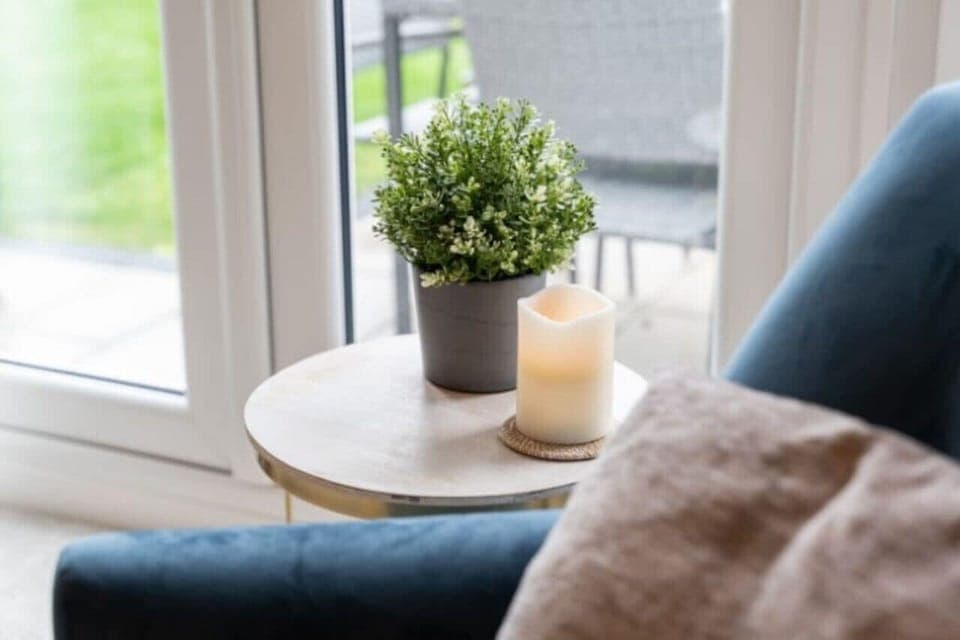 The Living Room: with patio doors leading out onto the garden, you can enjoy an evening with family and friends.