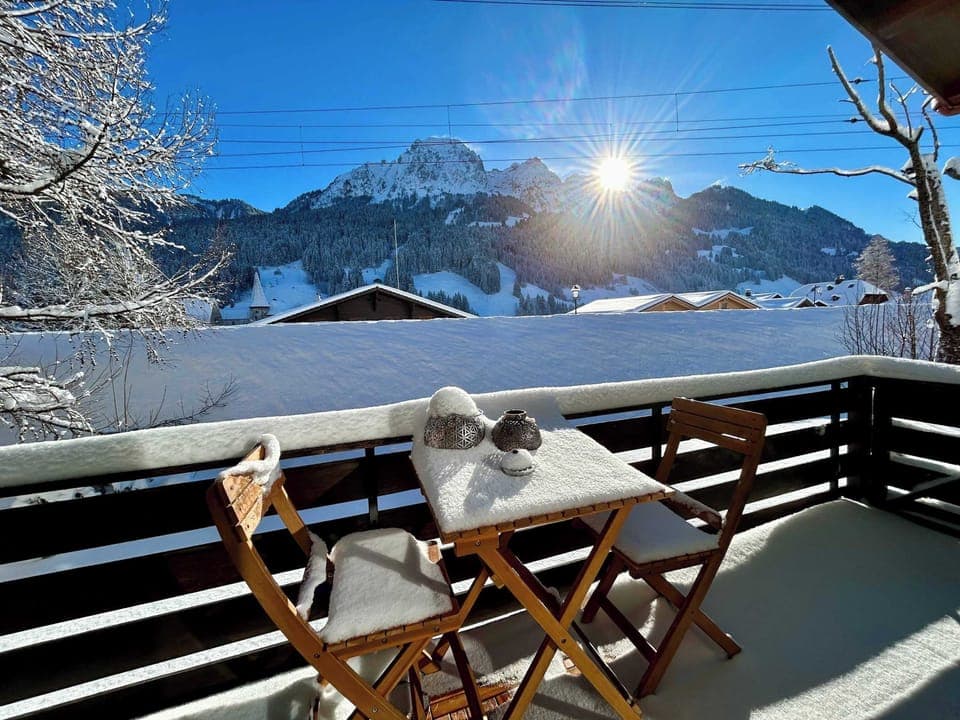snowy view of the balcony in winter 