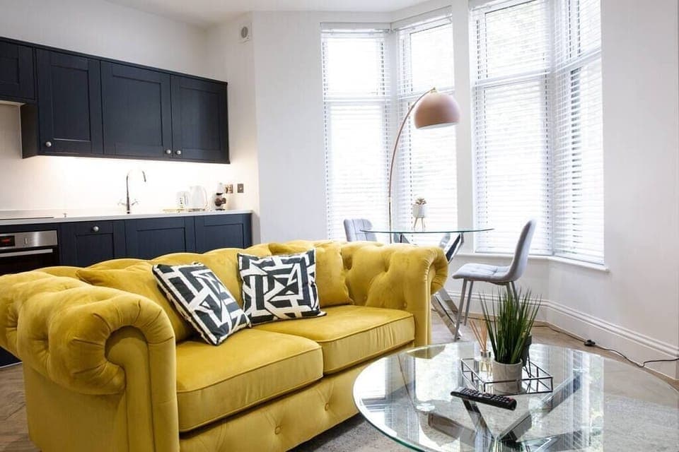 Large sofa to relax and unwind.  Fully equipped kitchen.