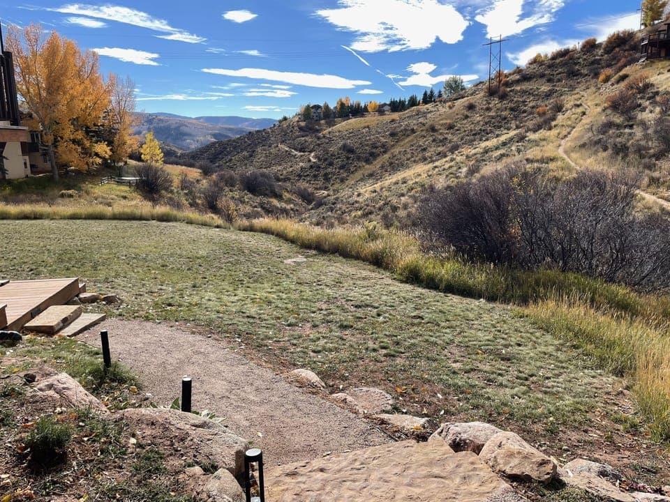 Your entry path with views of the Avon Preserve trail system.