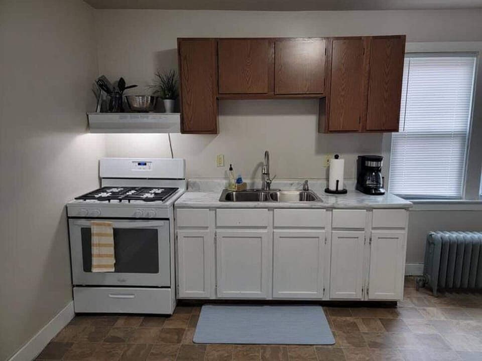 Kitchen is fully equipped with appliances