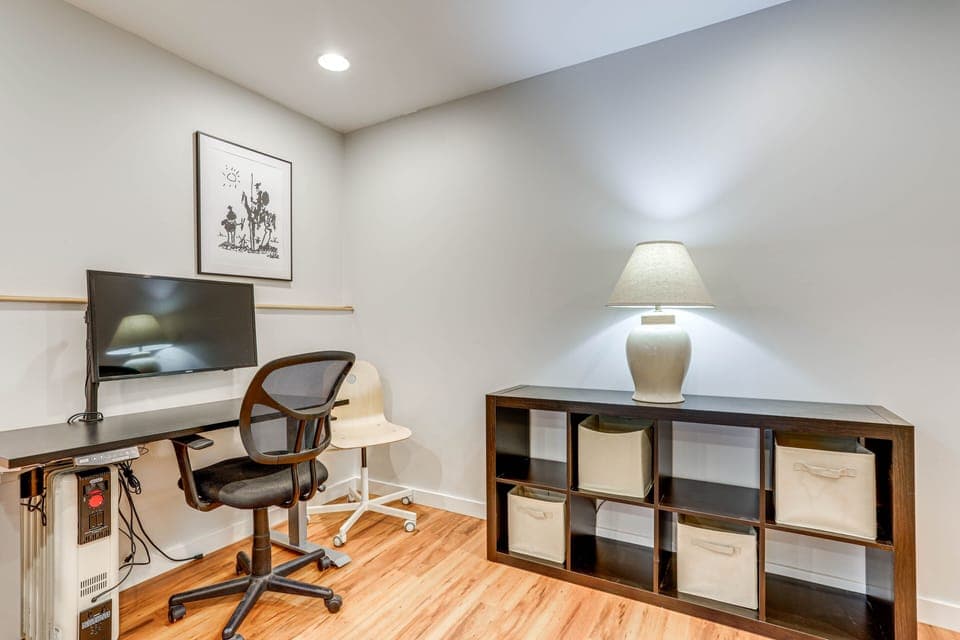 Desk Workspace w/ Monitor | Single-Story Apartment | Free WiFi