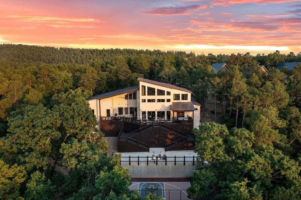 Aerial back view of cabin