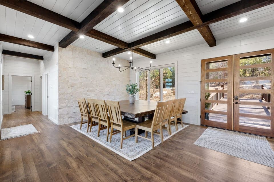 Large dining room table located by front entryway