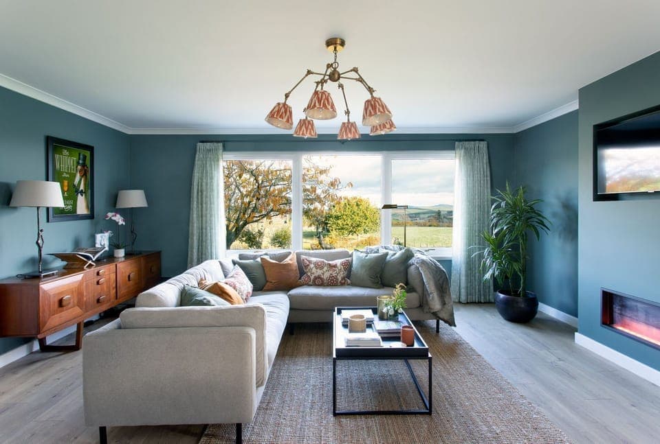 Overthickside Cottage - stylish sitting room with large corner sofa, Smart TV and electric fire