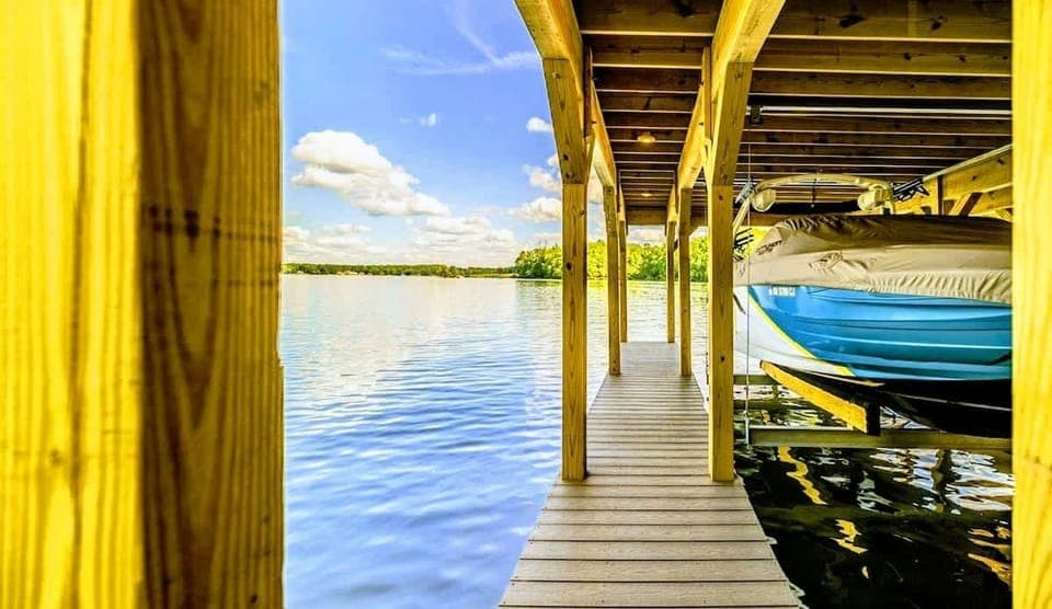 Dockside serenity awaits, with direct access to the water for your boating and relaxation pleasures