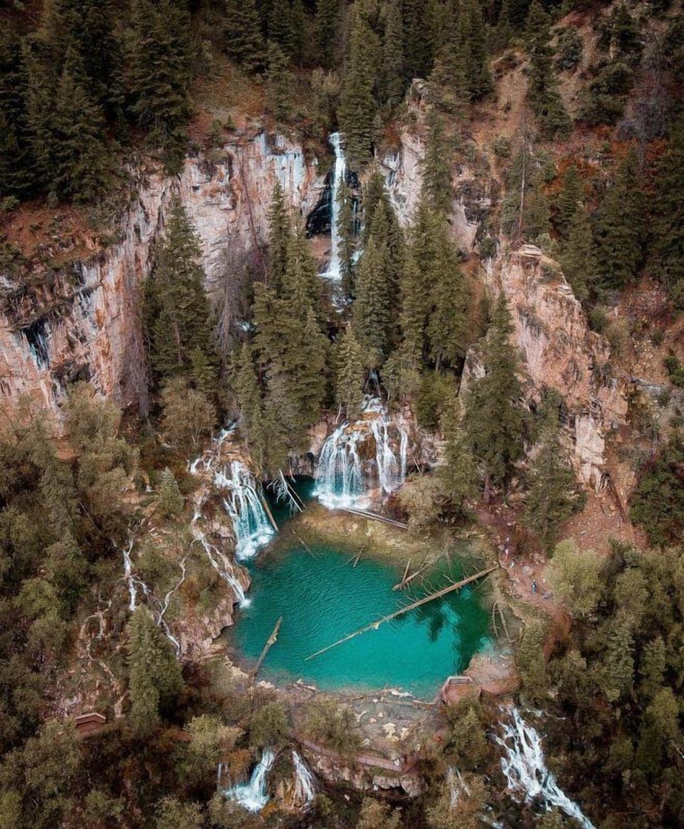 Soak in breathtaking canyon views and cascading falls nearby.